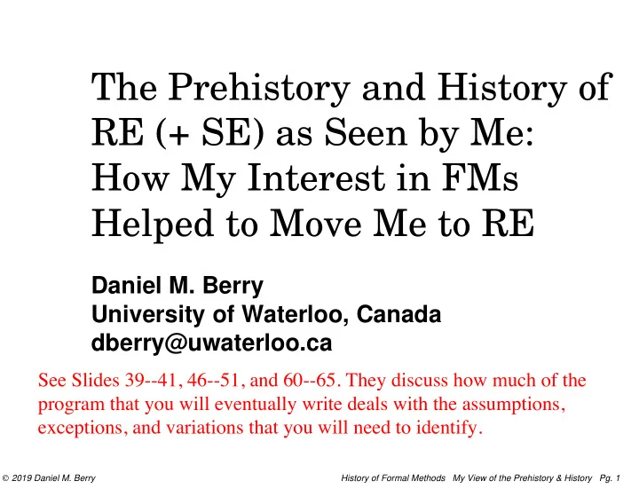 the prehistory and history of re se as seen by me how my
