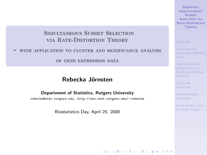 1 analysis of high dimensional data