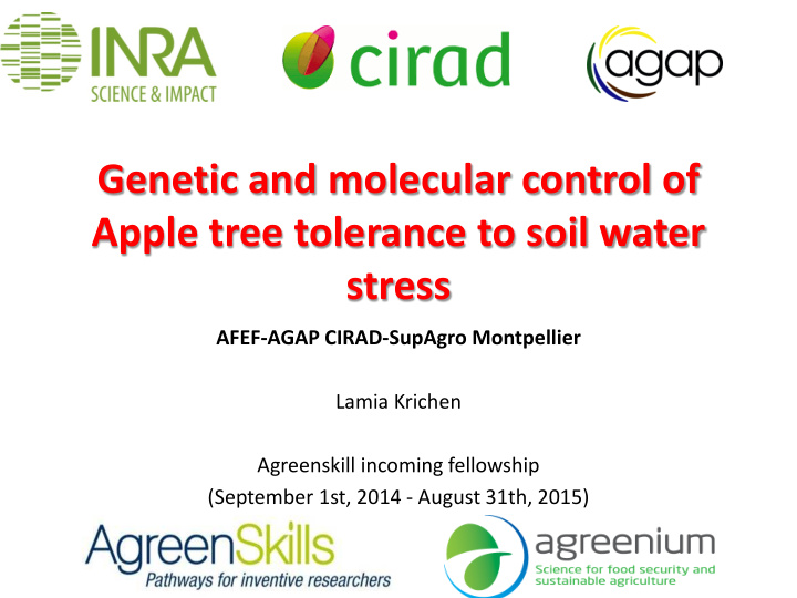 genetic and molecular control of apple tree tolerance to