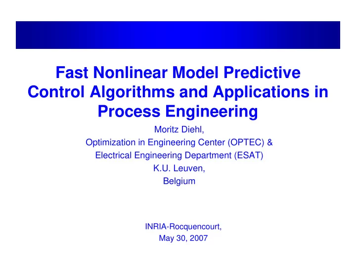 fast nonlinear model predictive control algorithms and