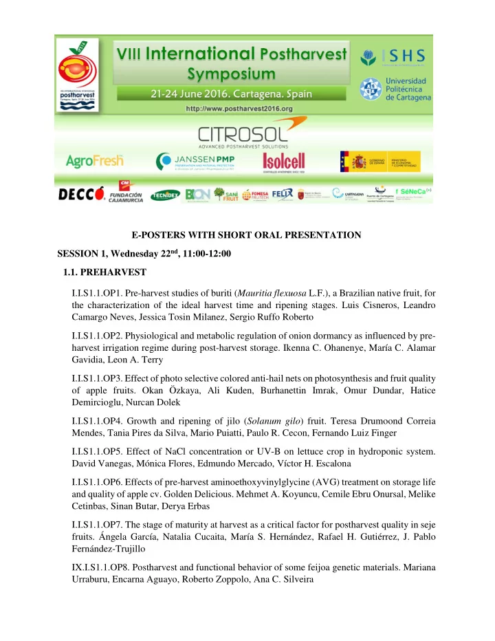 e posters with short oral presentation session 1