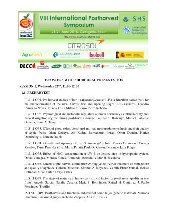 E-POSTERS WITH SHORT ORAL PRESENTATION SESSION 1, Wednesday 22 nd , 11:00-12:00 1.1. PREHARVEST