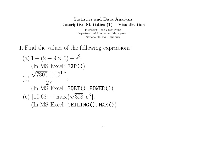 1 find the values of the following expressions a 1 2 9 6