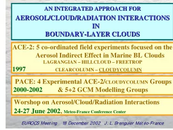 AEROSOL/CLOUD/RADIATION INTERACTIONS  AEROSOL/CLOUD/RADIATION INTERACTIONS  IN  IN  BOUNDARY-