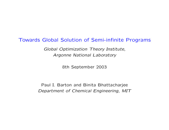 towards global solution of semi infinite programs