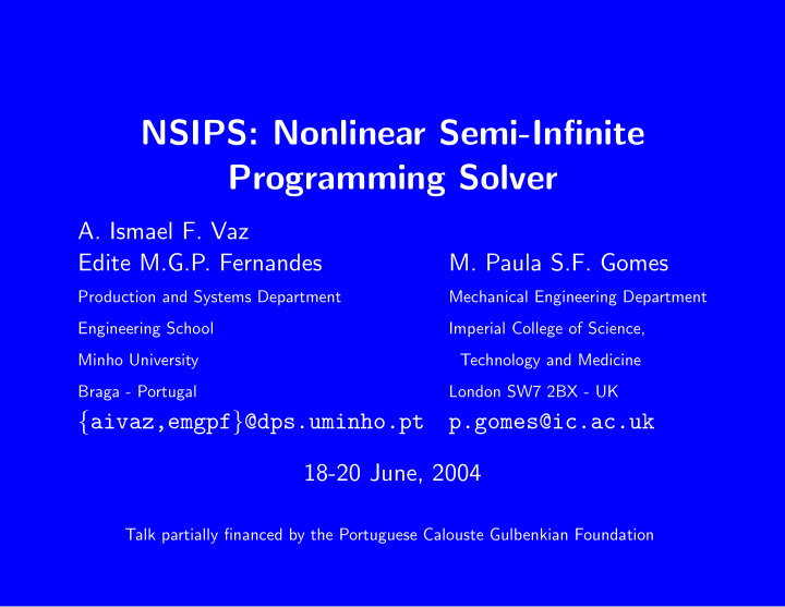 nsips nonlinear semi infinite programming solver