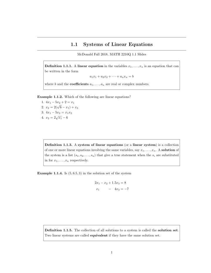 1 1 systems of linear equations