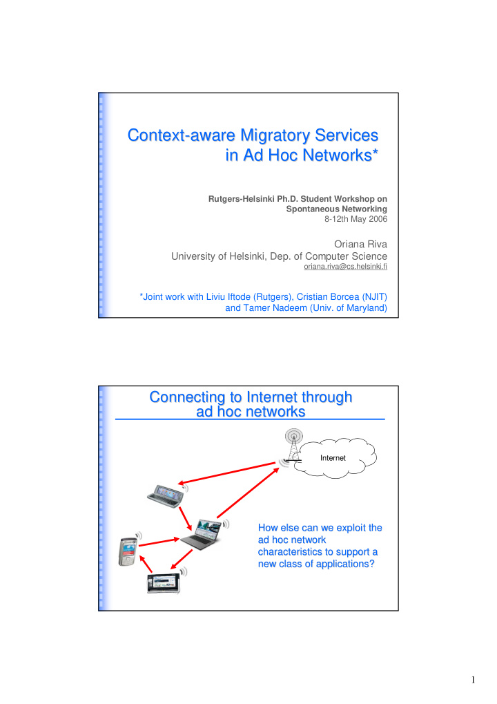 context aware migratory services aware migratory services