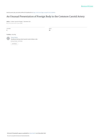 An Unusual Presentation of Foreign Body in the Common Carotid Artery Article in Indian Journal of