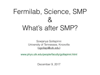 Fermilab, Science, SMP  &amp;  Whats after SMP?  Sowjanya Gollapinni  University of Tennessee,