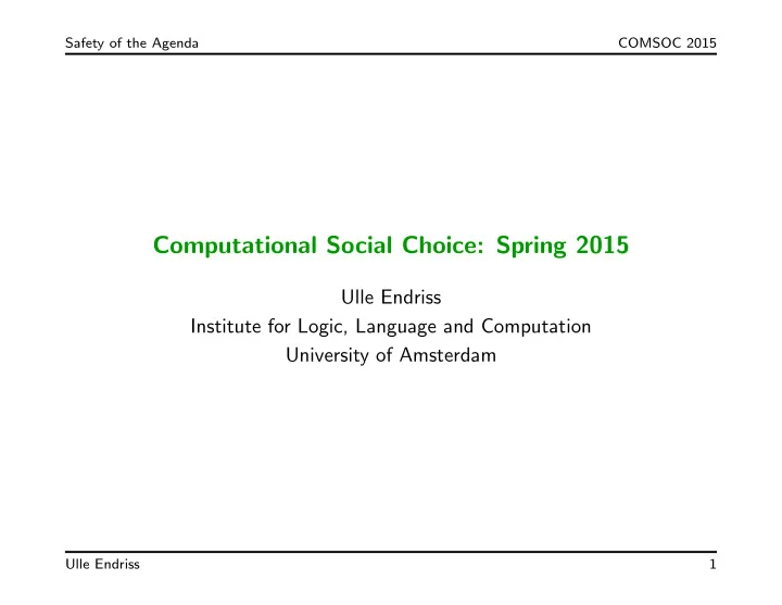 computational social choice spring 2015