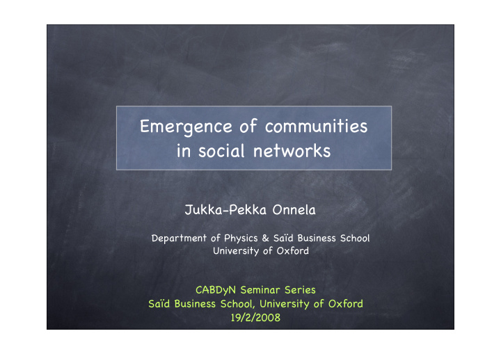 emergence of communities in social networks