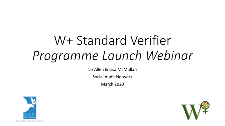 w standard verifier programme launch webinar