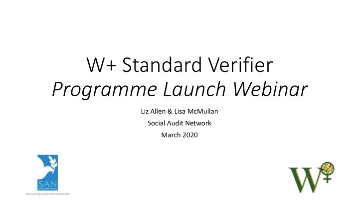 w standard verifier programme launch webinar