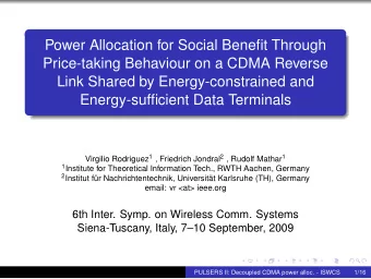 Power Allocation for Social Benefit Through  Price-taking Behaviour on a CDMA Reverse  Link Shared