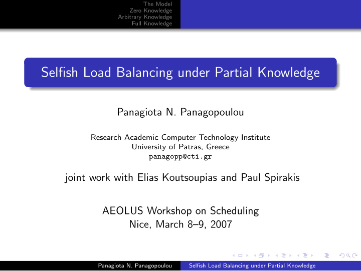 selfish load balancing under partial knowledge