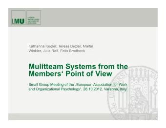 Mulitteam Systems from the  Members Point of View  Small Group Meeting of the European