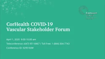 April 1, 2020  9:00-10:00 am  Teleconference: (647) 951-8467 / Toll Free: 1 (844) 304-7743