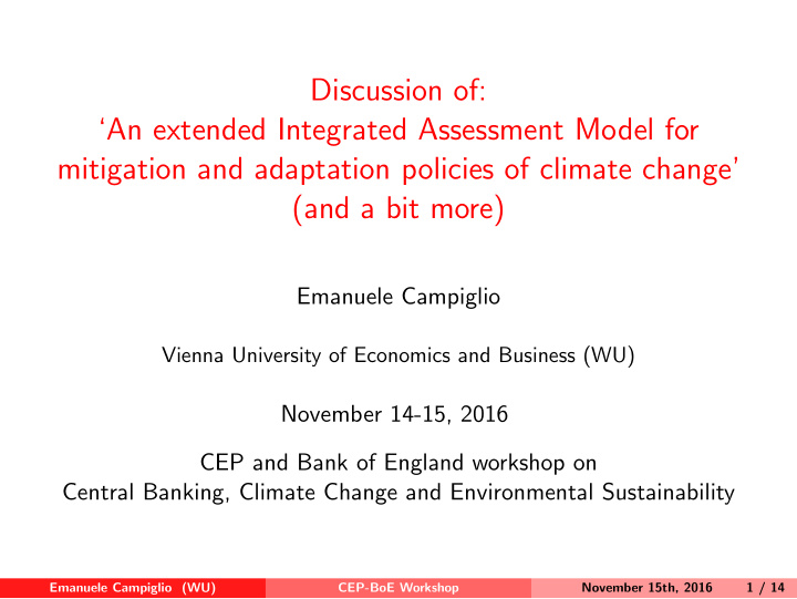 discussion of an extended integrated assessment model for