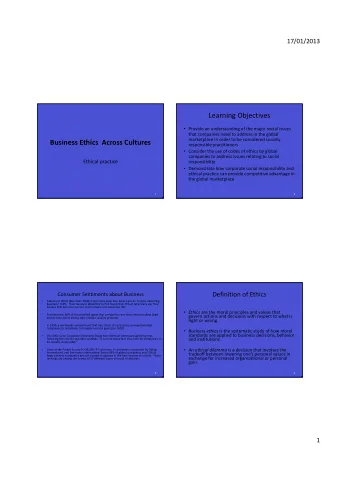 Learning Objectives  Provide an understanding of the major social issues that companies need to