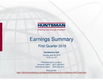 Earnings Summary  First Quarter 2019  Conference Call  Tuesday, April 30, 2019  10:00 a.m. ET