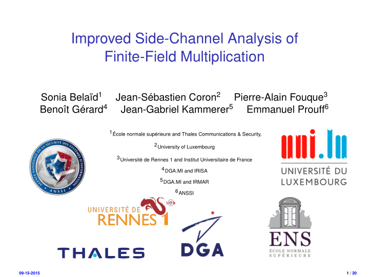 improved side channel analysis of finite field