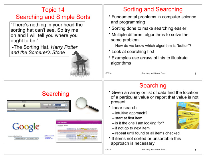 sorting and searching topic 14 searching and simple sorts