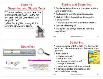 Sorting and Searching  Topic 14  Searching and Simple Sorts  Fundamental problems in computer