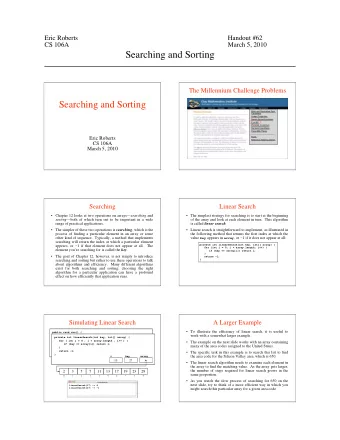 Searching and Sorting  The Millennium Challenge Problems  Searching and Sorting  Birch and