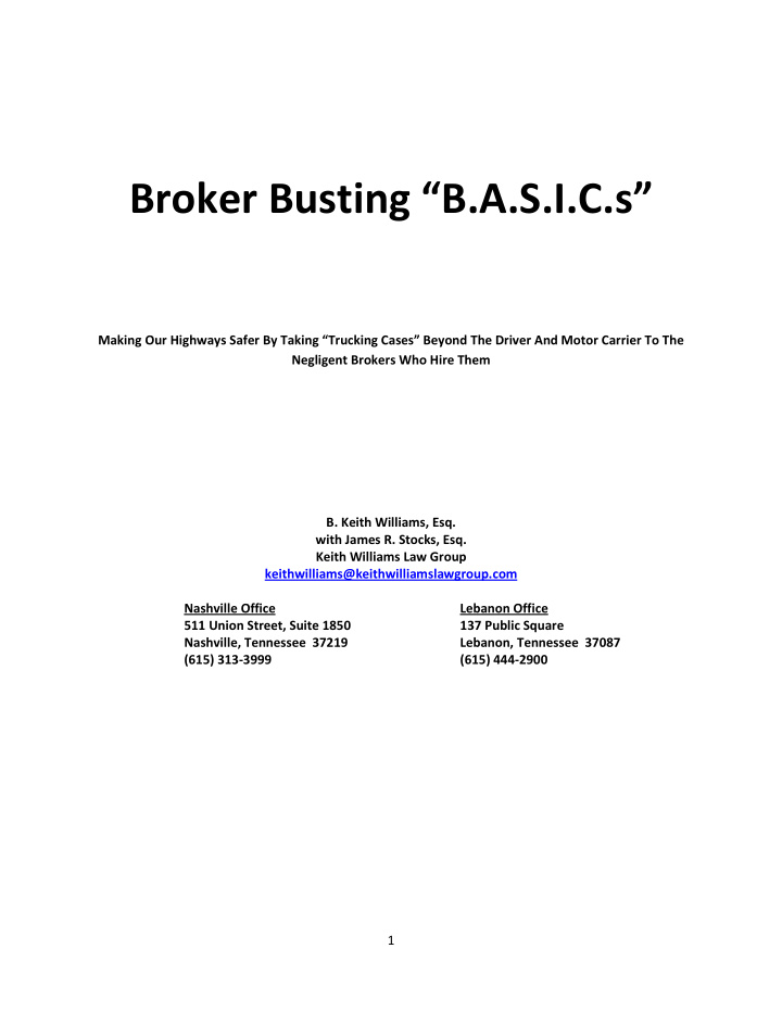 broker busting b a s i c s