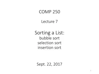 Sorting a List:  bubble sort  selection sort  insertion sort  Sept. 22, 2017  1  Sorting  BEFORE