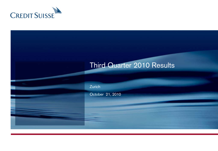 third quarter 2010 results