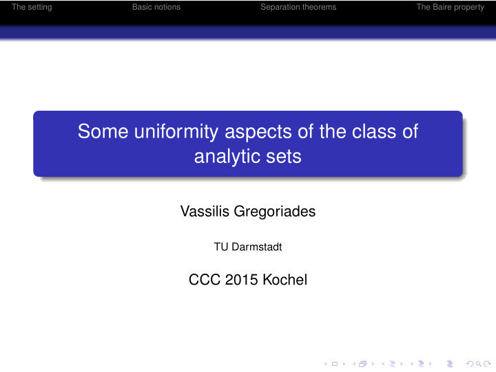 some uniformity aspects of the class of analytic sets