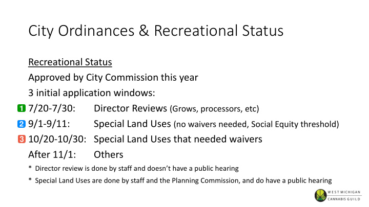 city ordinances recreational status