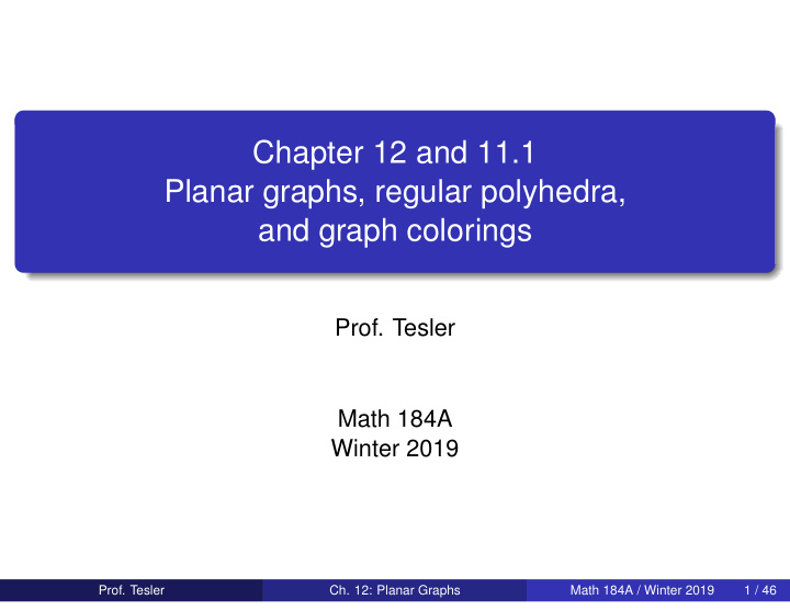 chapter 12 and 11 1 planar graphs regular polyhedra and