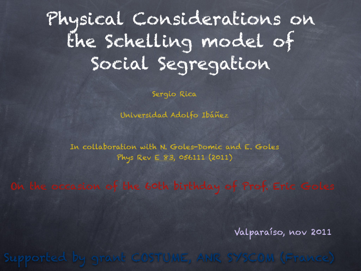 physical considerations on the schelling model of social