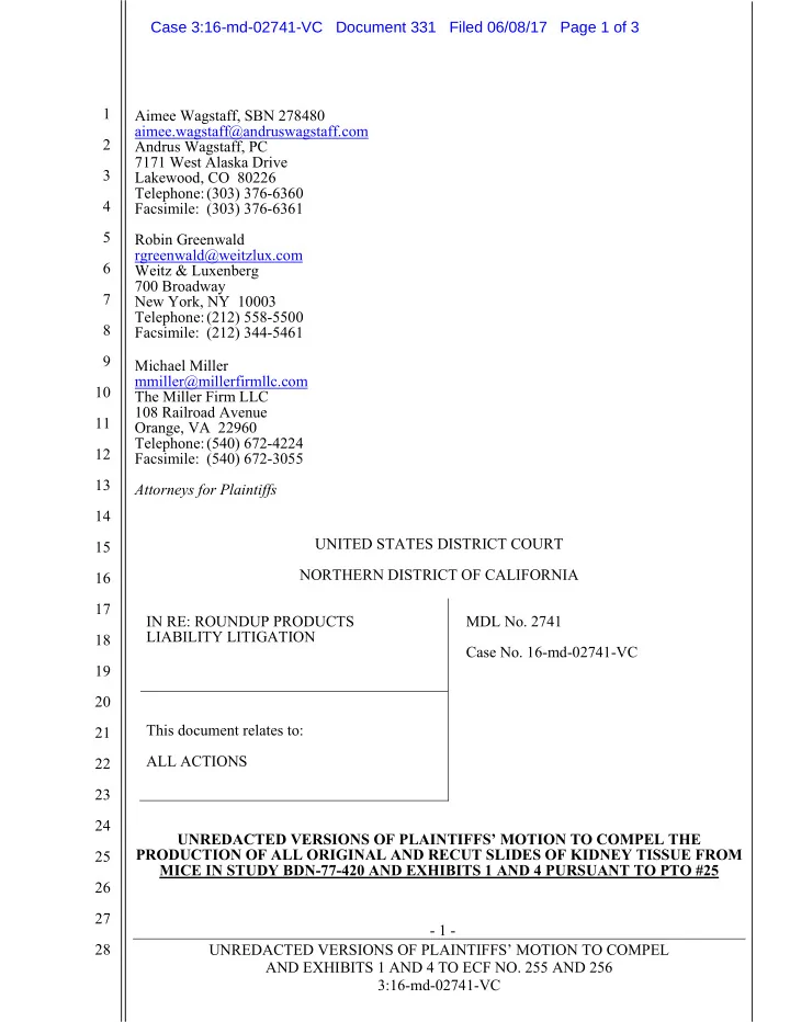 case 3 16 md 02741 vc document 331 filed 06 08 17 page 1