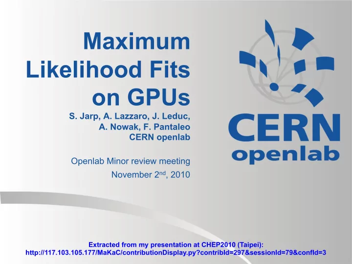 maximum likelihood fits on gpus