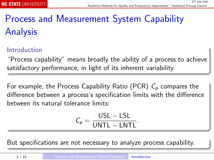 process and measurement system capability analysis