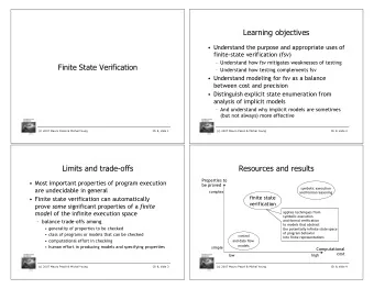 Learning objectives   Understand the purpose and appropriate uses of  finite-state verification