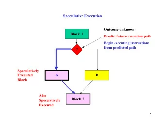 Speculative Execution  Outcome unknown  Block  1  Predict future execution path  Begin executing