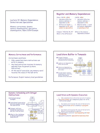 1  Store Buffer Design Example  Memory Dependence  Any load instruction receives the memory  Store