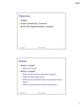 Objectives  Graphs  Graph Connectivity, Traversal  BFS &amp; DFS Implementations, Analysis