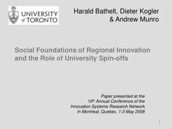 Harald Bathelt, Dieter Kogler  Social Foundations of Regional Innovation  &amp; Andrew Munro  and