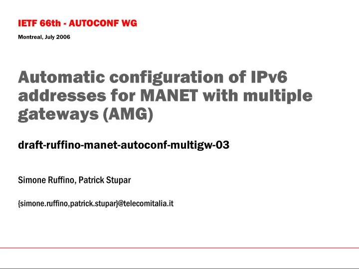 automatic configuration of ipv6 addresses for manet with
