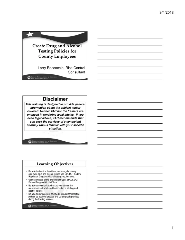 create drug and alcohol testing policies for county