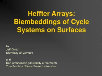 Heffter Arrays:  Biembeddings of Cycle  Systems on Surfaces  by  Jeff Dinitz*  University of