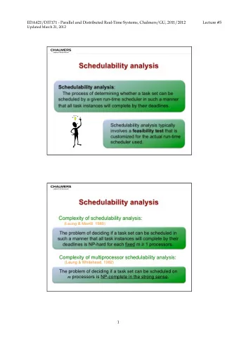 Schedulability analysis Schedulability analysis :  The process of determining whether a task set