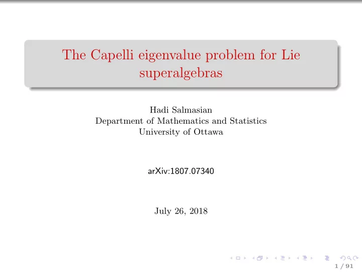 the capelli eigenvalue problem for lie superalgebras