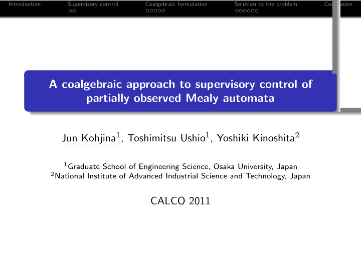 a coalgebraic approach to supervisory control of